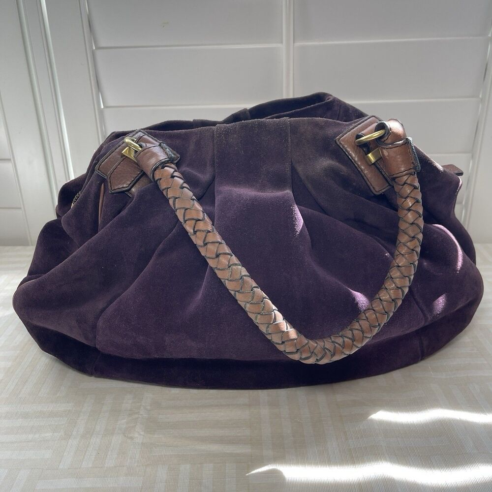 Banana Republic Satchel Purple Suede‎ Purse Top Handles Leather Braided